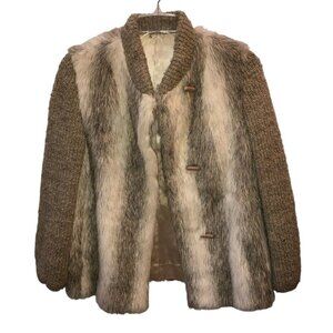Vintage D Esprit Dubrowsky Perlbinder Womens Small Faux Fur Knit Coat Jacket S